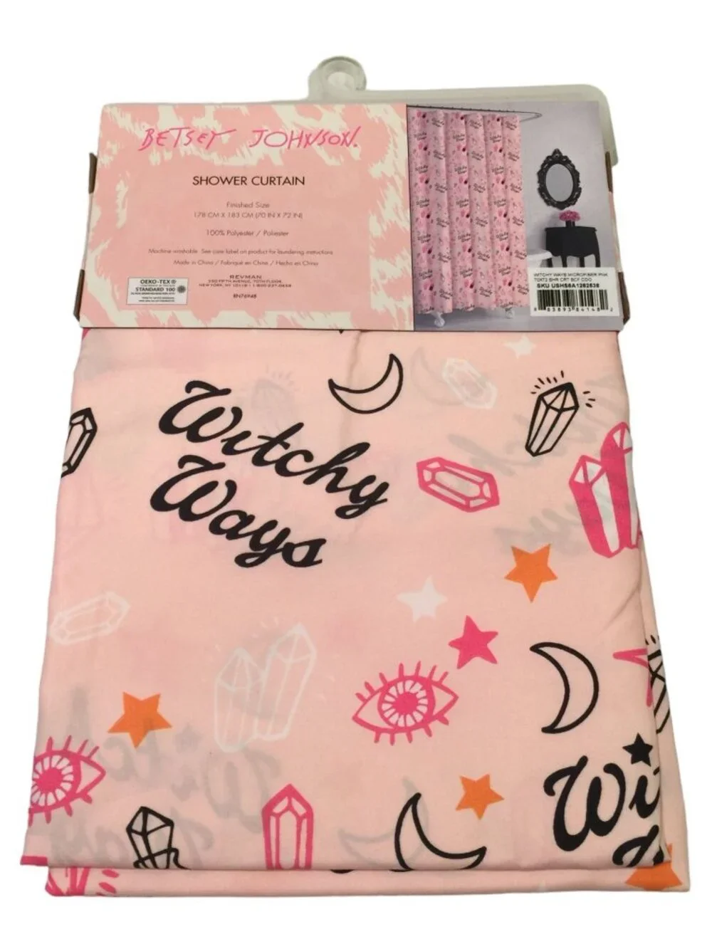 Betsey Johnson WITCHY WAYS Pink Microfiber Fabric Shower Curtain